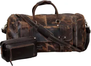 28" Large leather Travel Bag Duffel bag Gym sports flight cabin bag Leather Holdall Overnight Weekend Large luggage bag With Leather Toiletry Combo