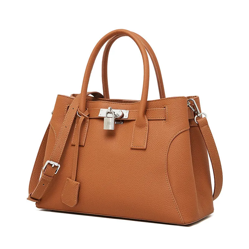 31CM large capacity platinum premium leather shoulder bag 2859 brown