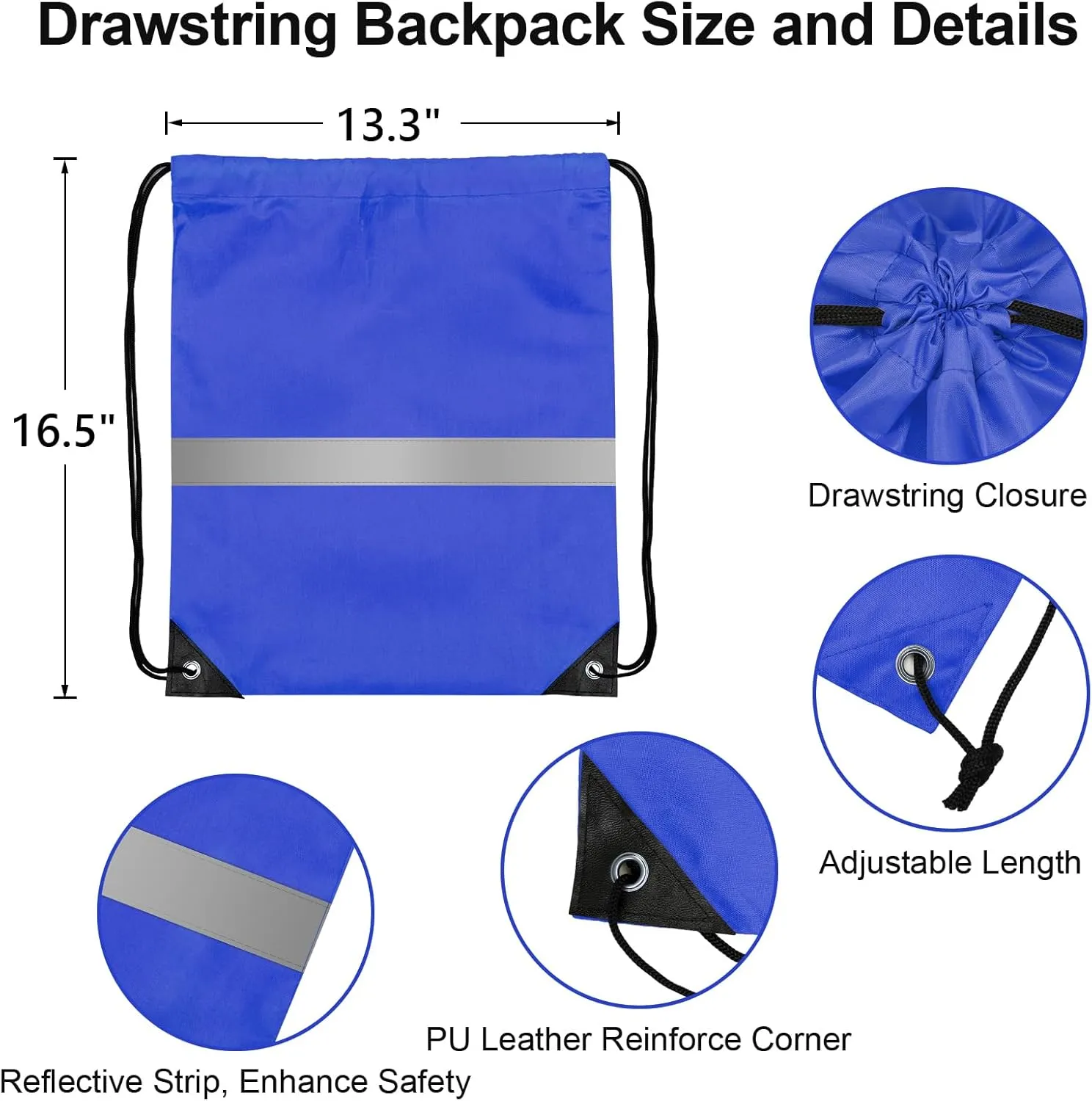 8Pcs Drawstring Bags Bulk Cinch Bag, Polyester String Bag Drawstring Backpack for Trip Party Camping Sports Gym YogaDark Reflect