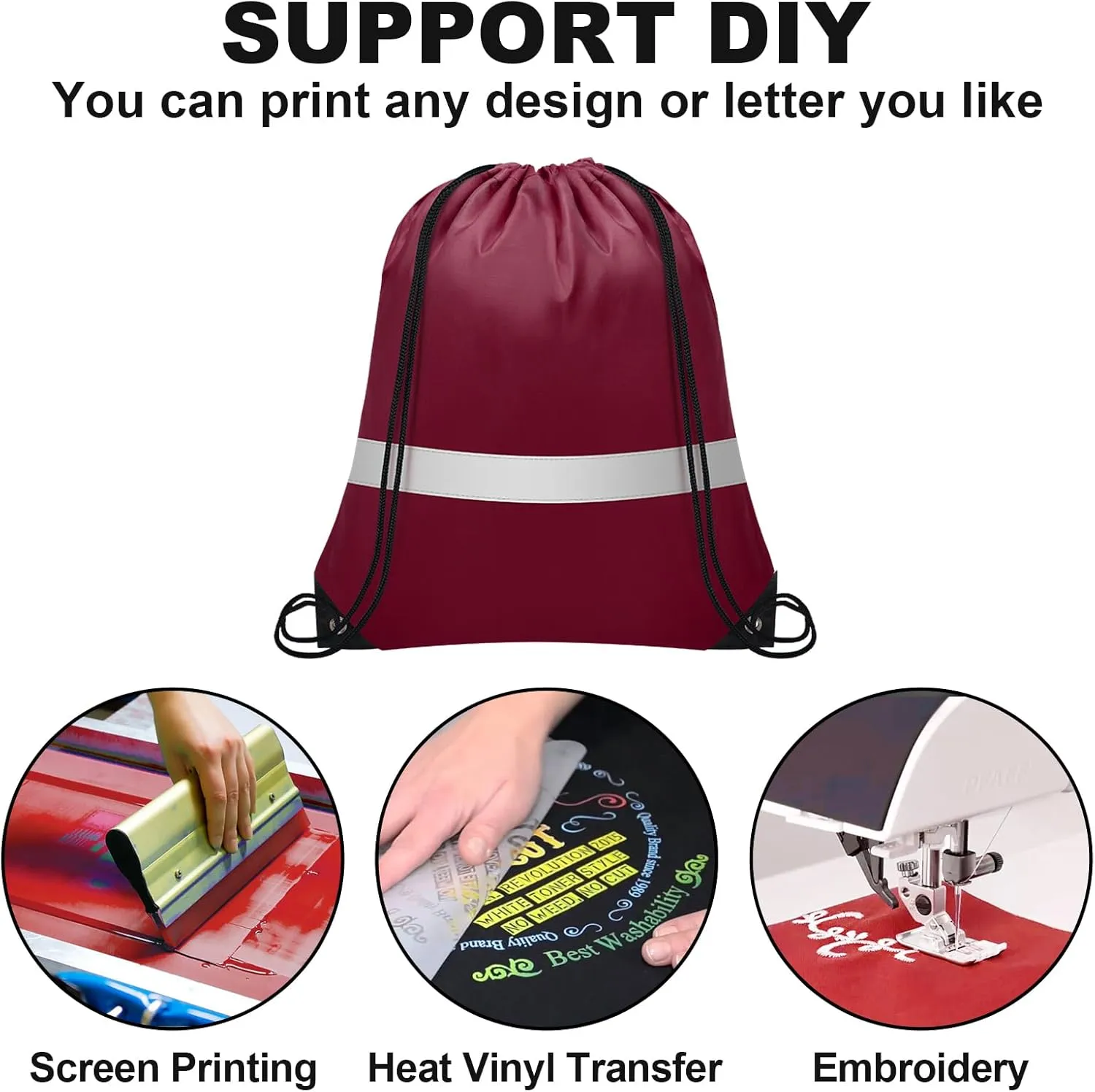 8Pcs Drawstring Bags Bulk Cinch Bag, Polyester String Bag Drawstring Backpack for Trip Party Camping Sports Gym YogaDark Reflect
