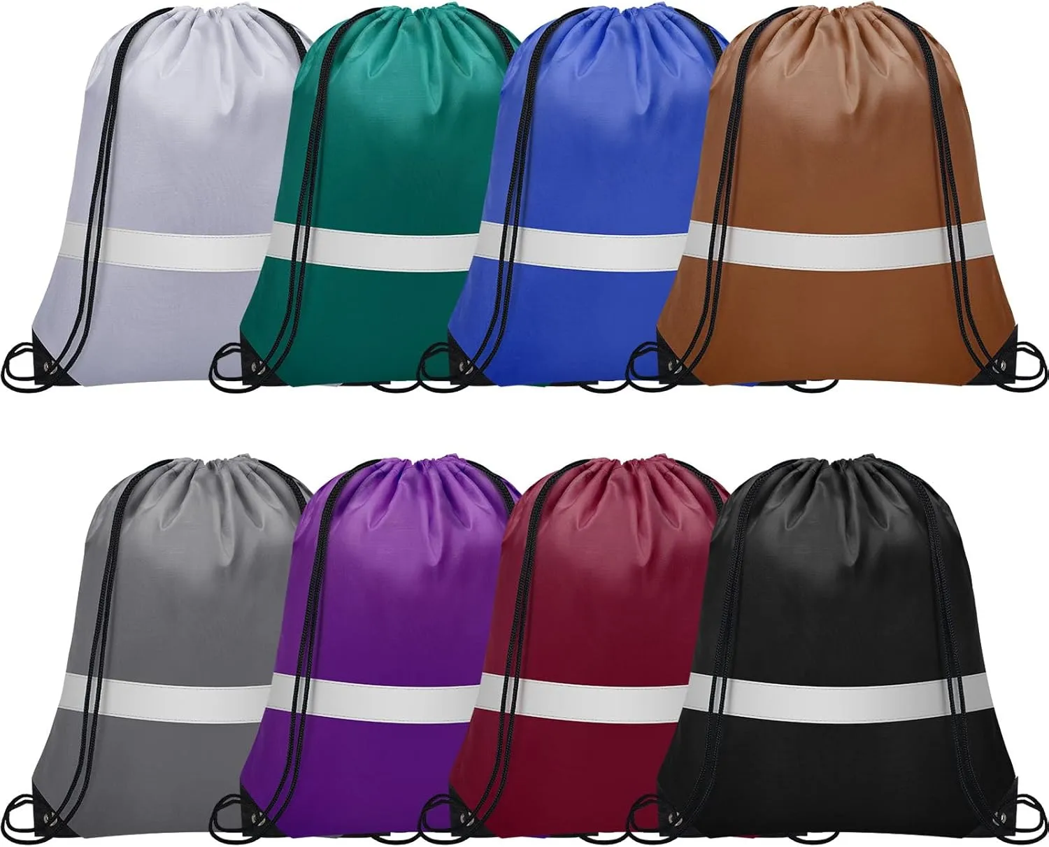 8Pcs Drawstring Bags Bulk Cinch Bag, Polyester String Bag Drawstring Backpack for Trip Party Camping Sports Gym YogaDark Reflect