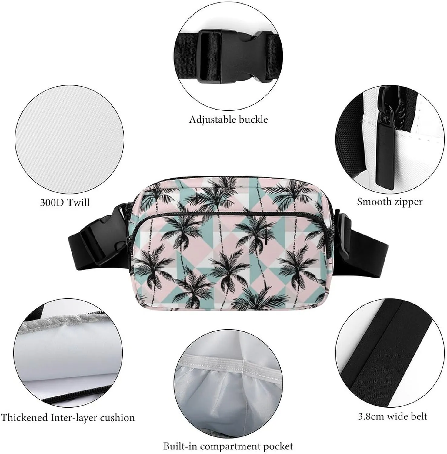 Abstract Palm Trees Fanny Pack Belt Bag with Adjustable Strap Waist Packs Small Pouch Crossbody Bags for Hiking Running Cycling Traveling