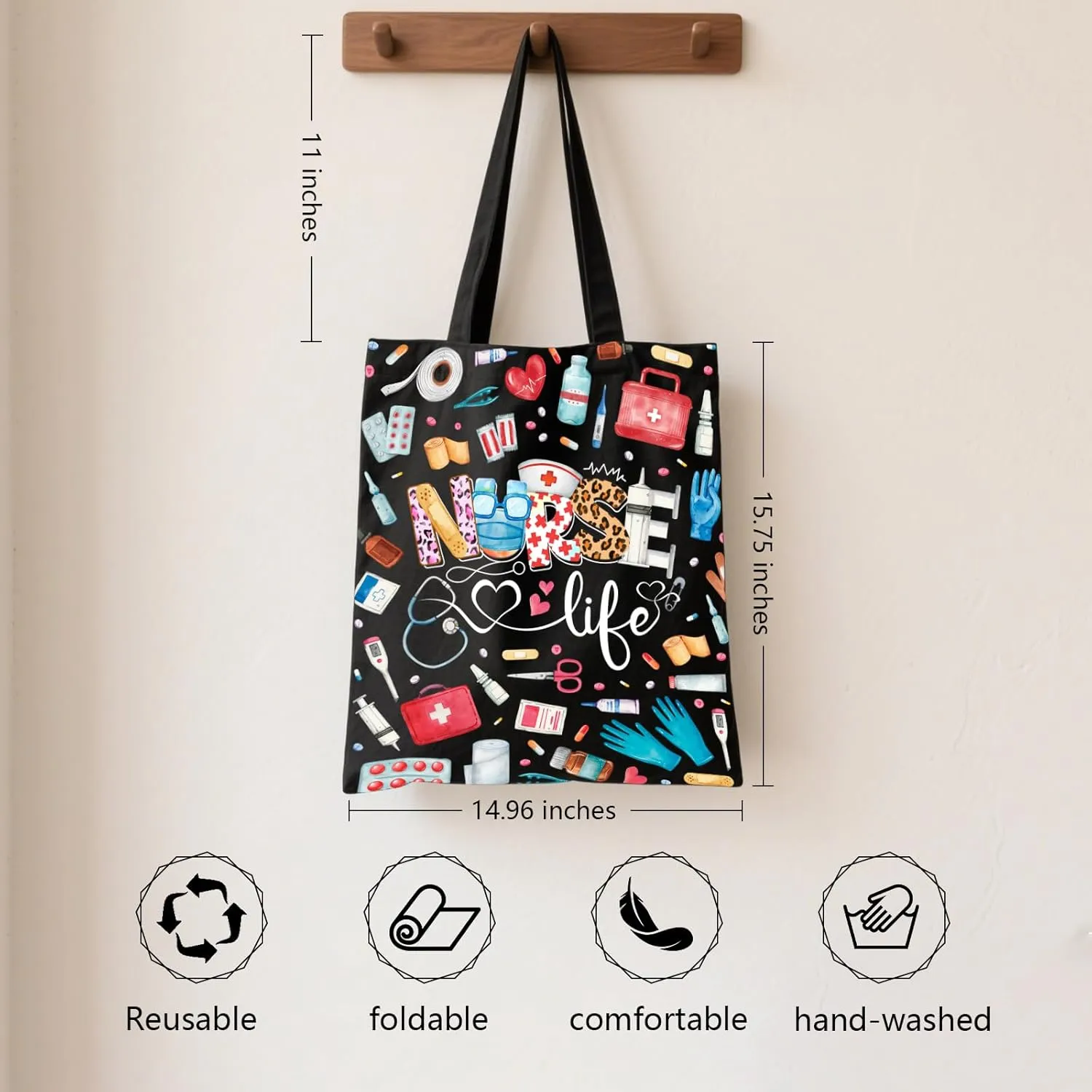 Aesthetic Canvas Tote Bag for Women - with Magnetic Snap Closure & Zipper Inner Pocket Reusable Totes Bag