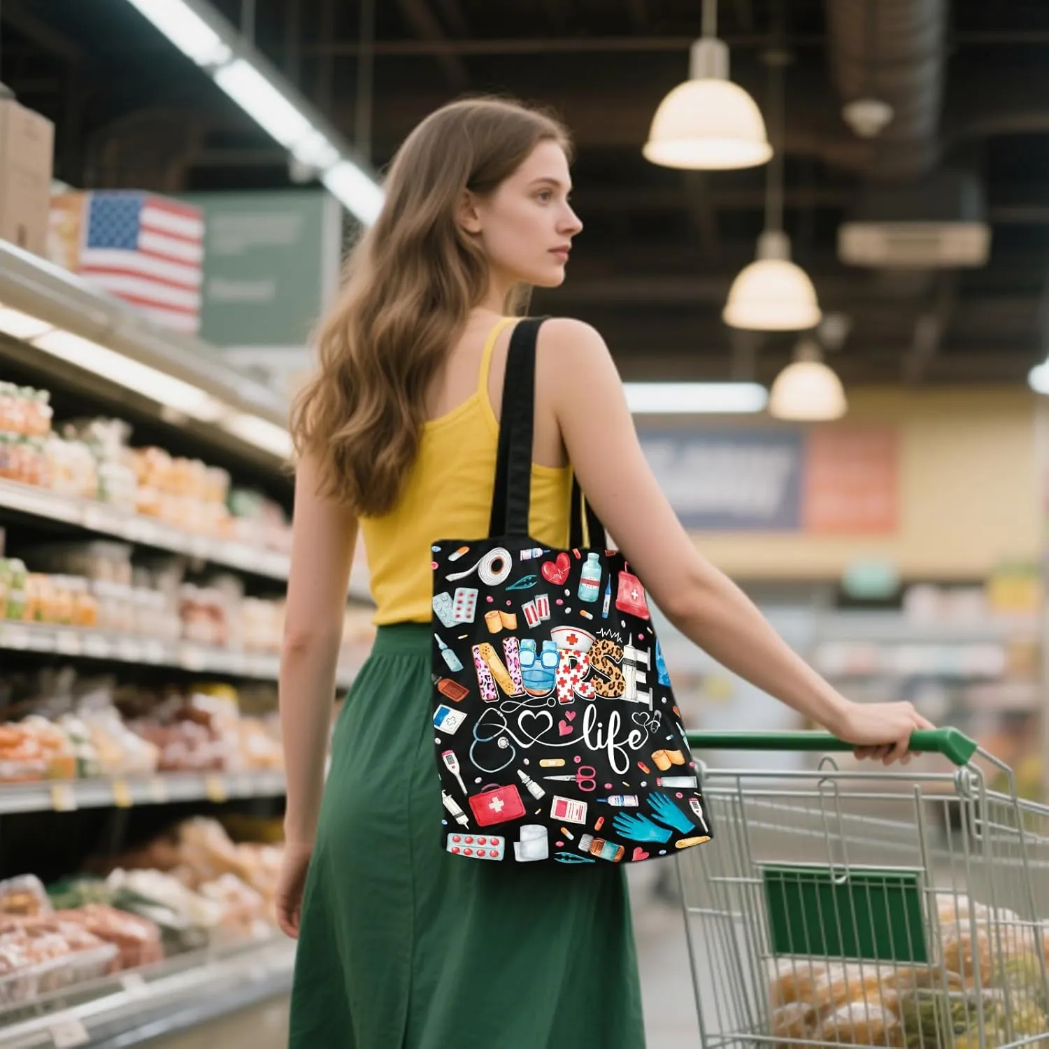 Aesthetic Canvas Tote Bag for Women - with Magnetic Snap Closure & Zipper Inner Pocket Reusable Totes Bag
