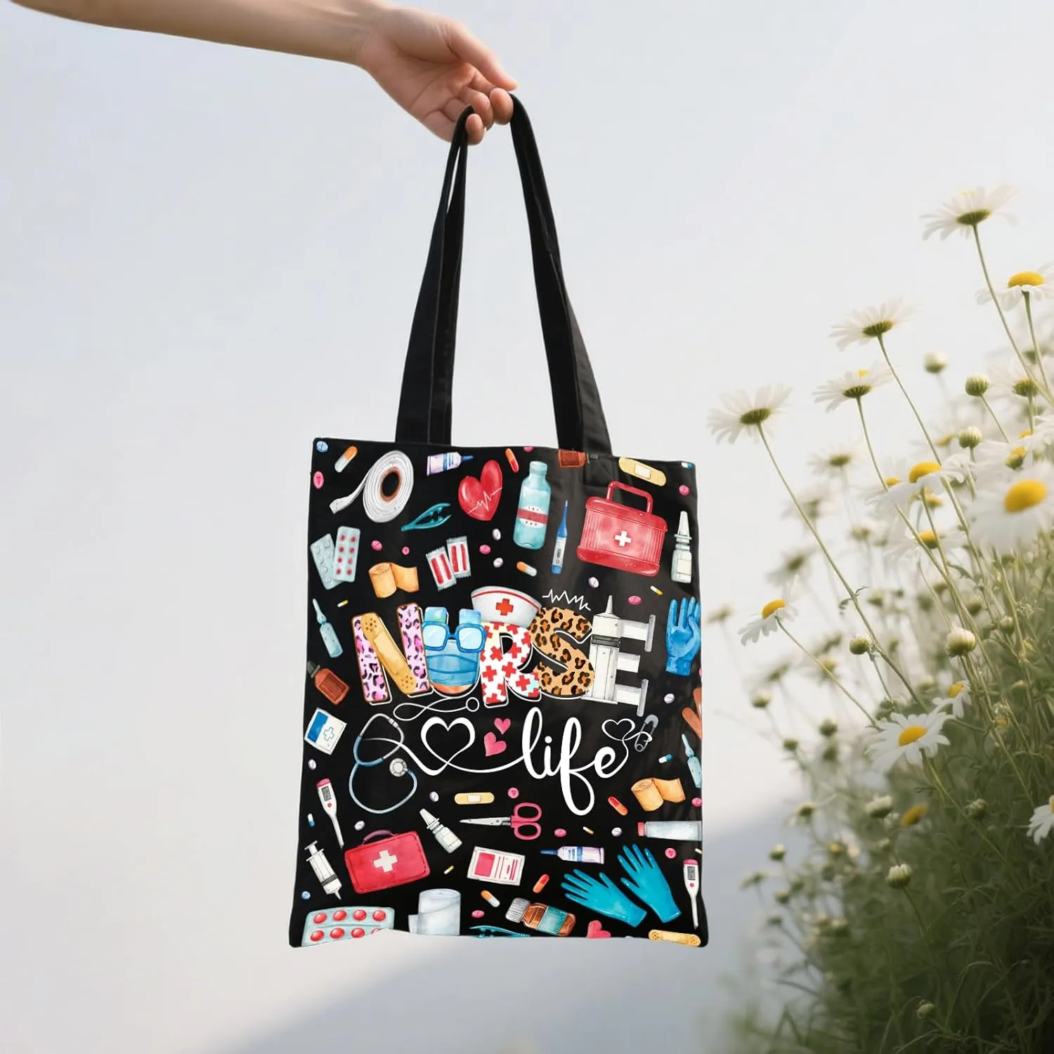 Aesthetic Canvas Tote Bag for Women - with Magnetic Snap Closure & Zipper Inner Pocket Reusable Totes Bag