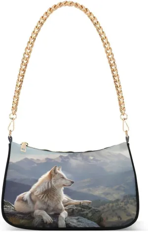 ALAZA Mountain Wolf Animal Chian Shoulder Bag Handbags Tote Mini Clutch Purse Hobo Bag with Zipper Closure for Women