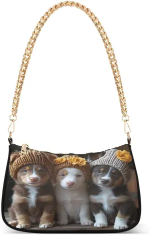 ALAZA Puppy Dog with Flower 3d Chian Shoulder Bag Handbags Tote Mini Clutch Purse Hobo Bag with Zipper Closure for Women