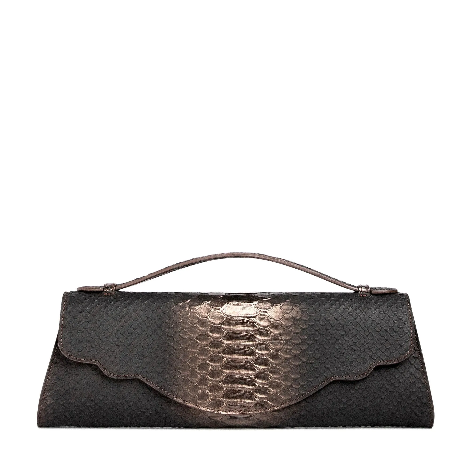 Audrey Clutch: Snake Embossed Pewter Designer Evening Clutch Bag