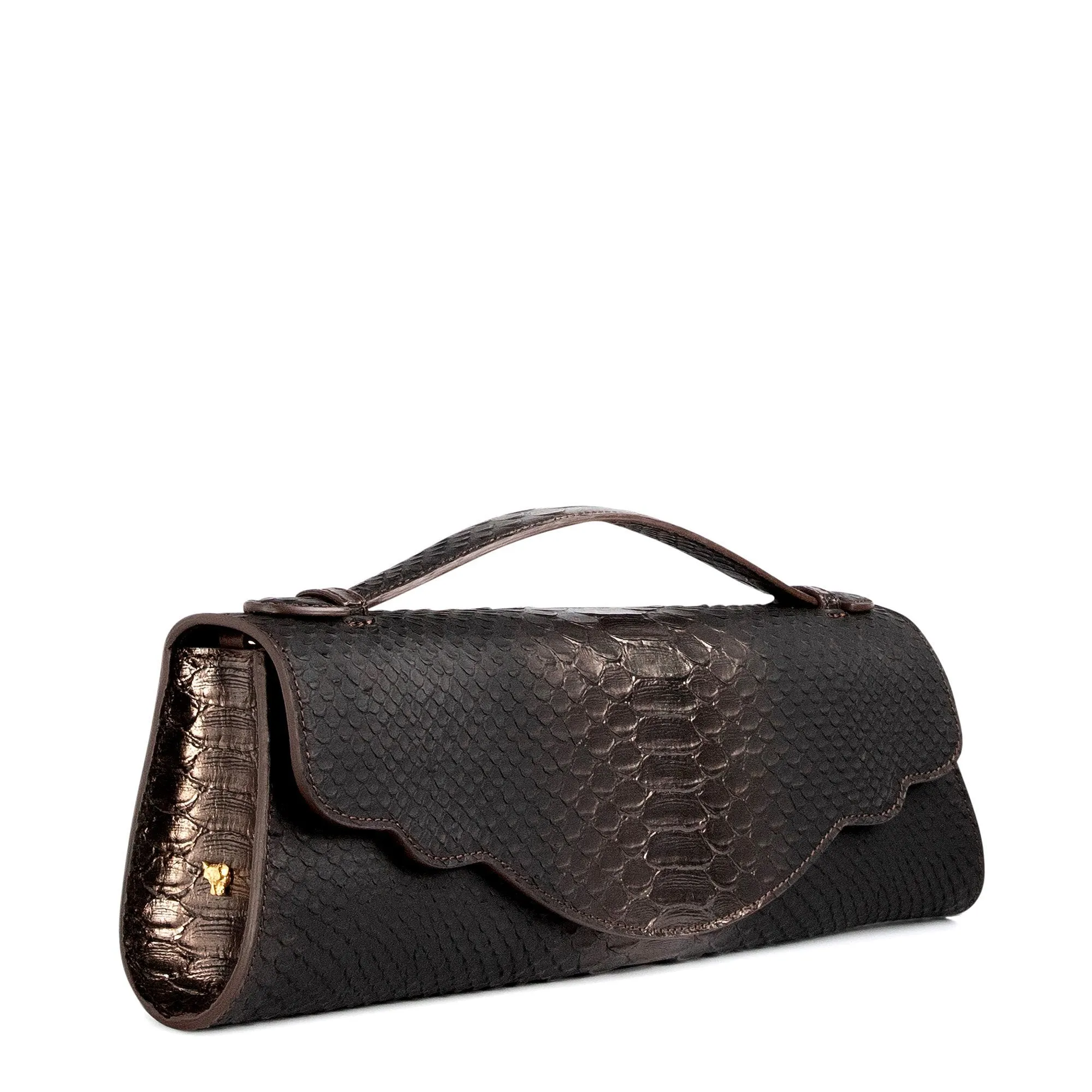 Audrey Clutch: Snake Embossed Pewter Designer Evening Clutch Bag