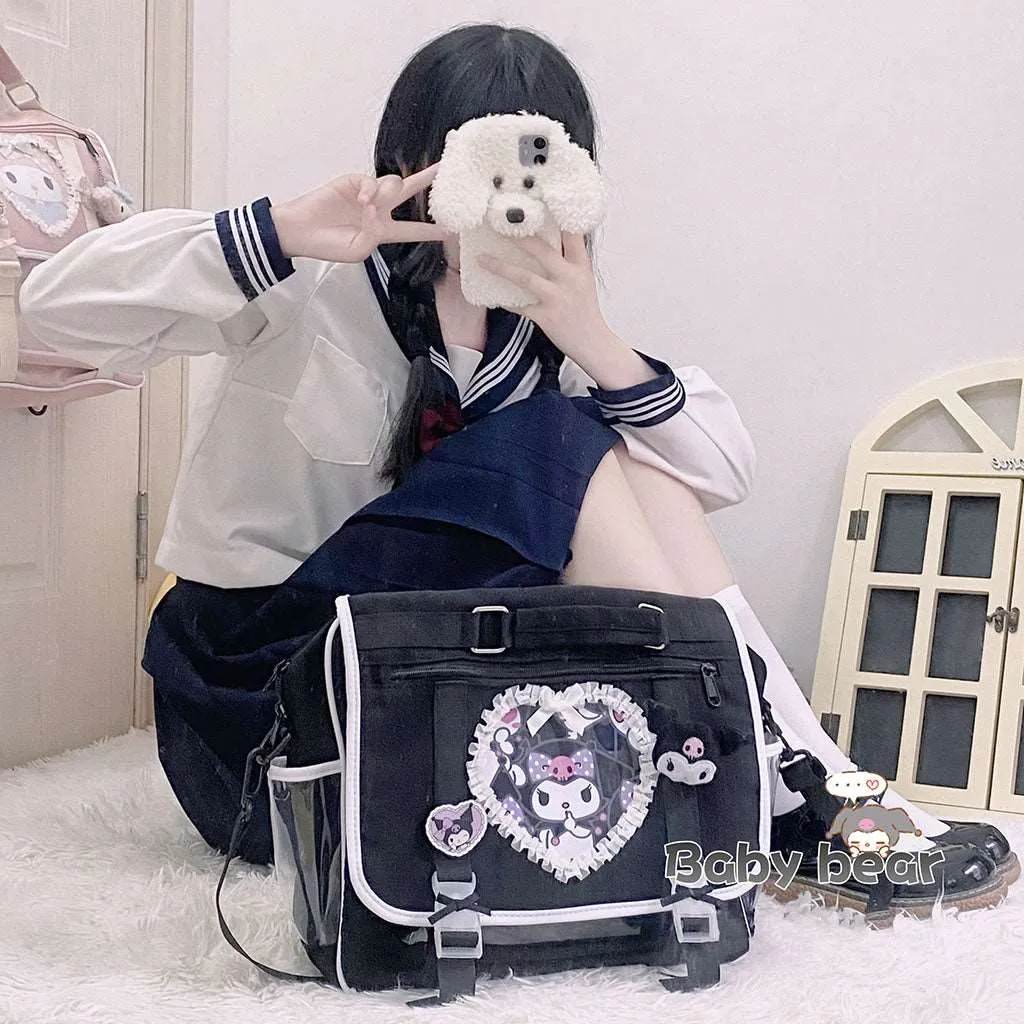 Baby Bear Handmade Cartoon Melody Purple Devil Pink Black Student School Briefcase Messenger Bag Backpack
