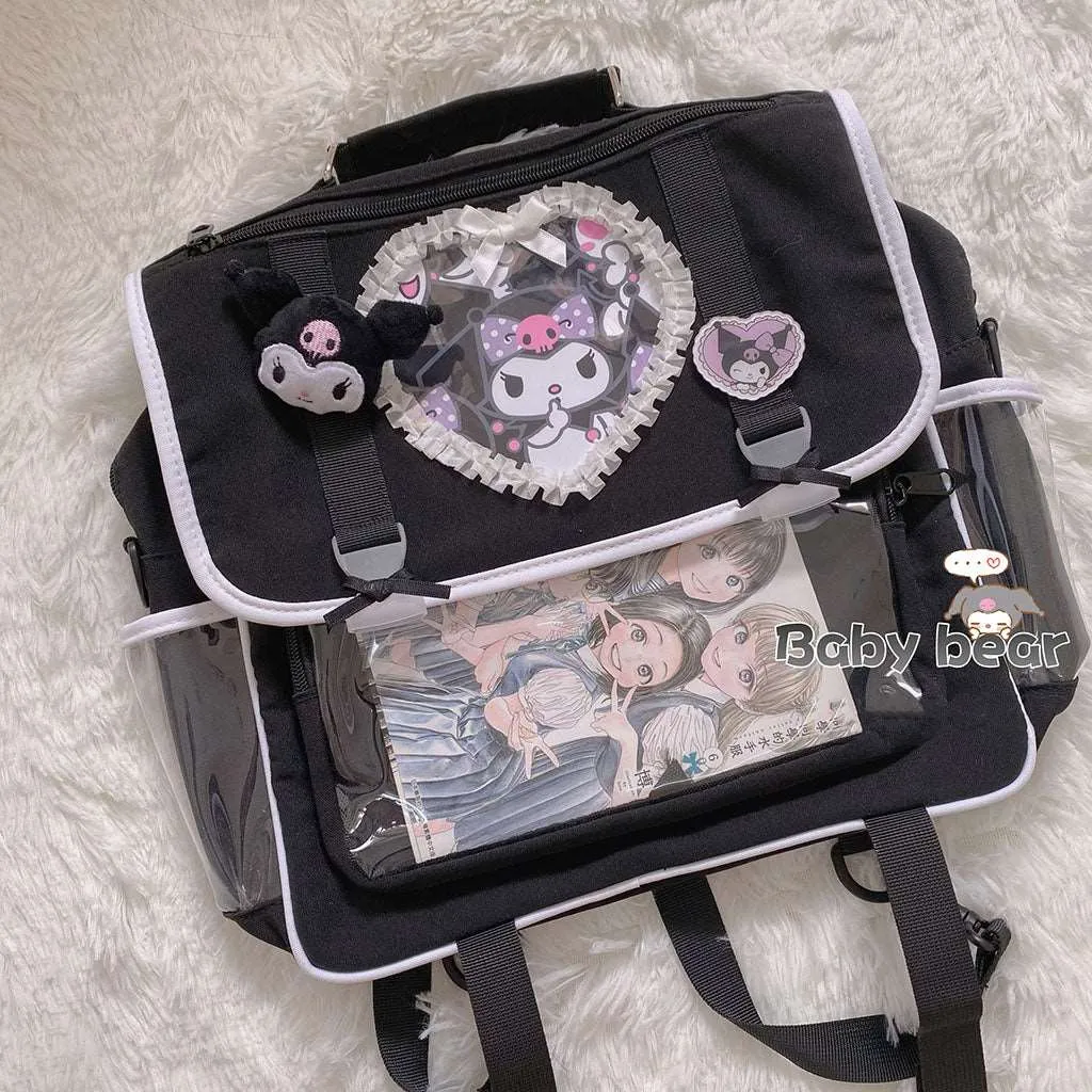 Baby Bear Handmade Cartoon Melody Purple Devil Pink Black Student School Briefcase Messenger Bag Backpack