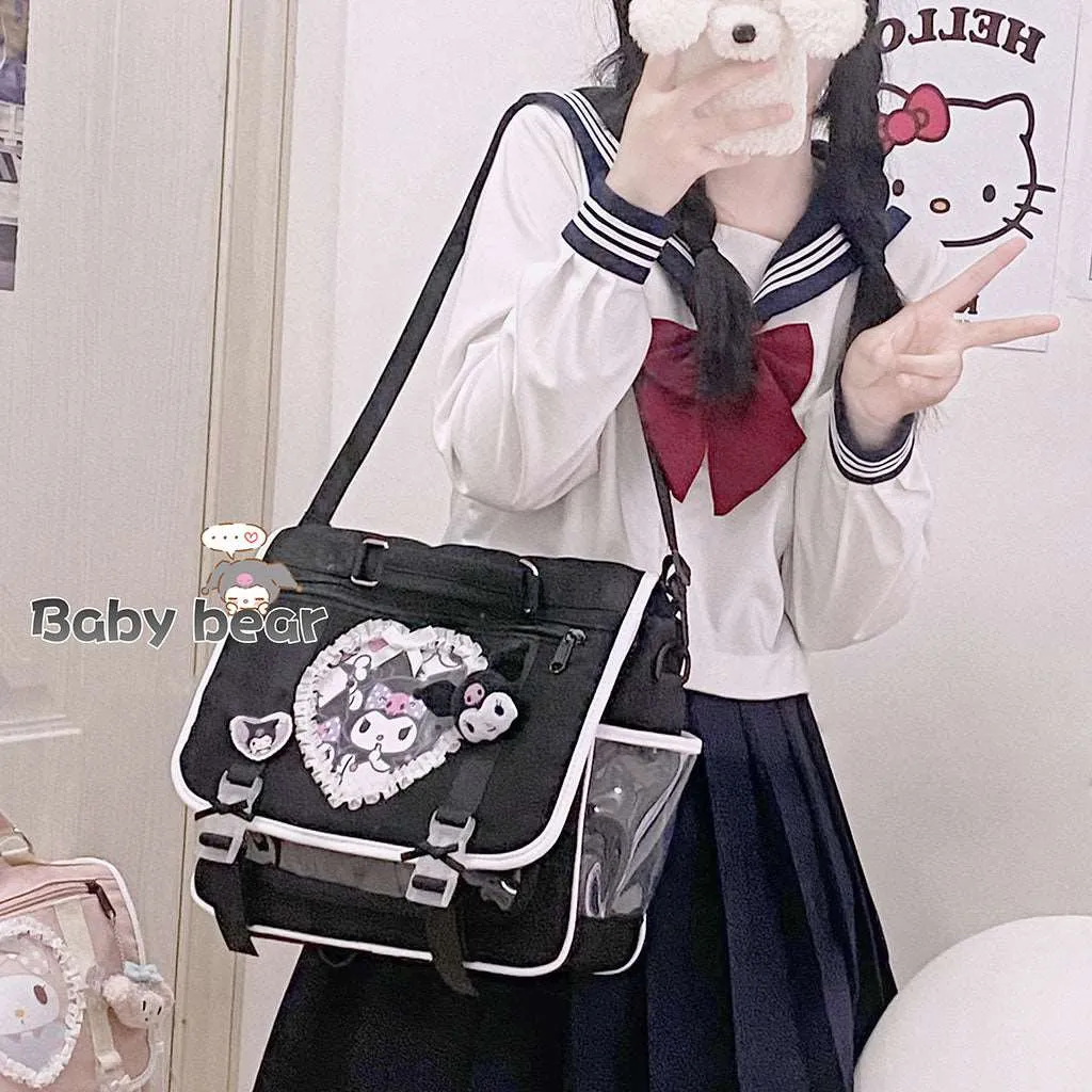 Baby Bear Handmade Cartoon Melody Purple Devil Pink Black Student School Briefcase Messenger Bag Backpack