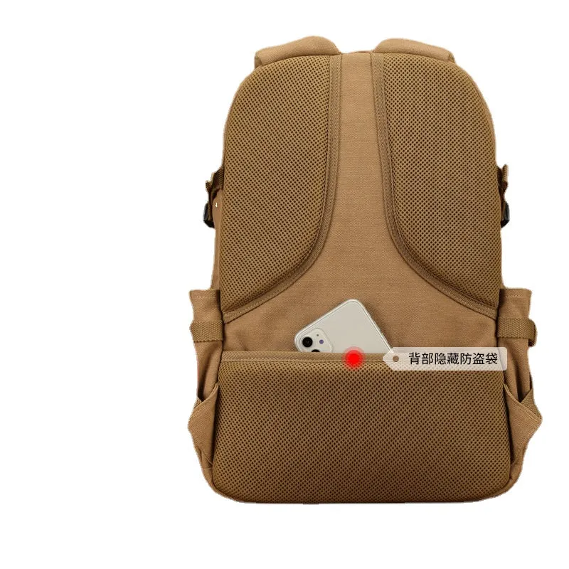 Backpack Men's Canvas with Lid Travel Backpack Female Lightweight Schoolbag Middle School Students