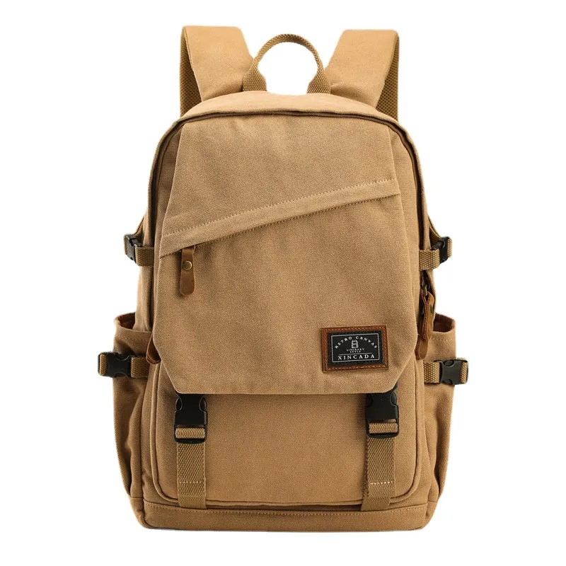 Backpack Men's Canvas with Lid Travel Backpack Female Lightweight Schoolbag Middle School Students