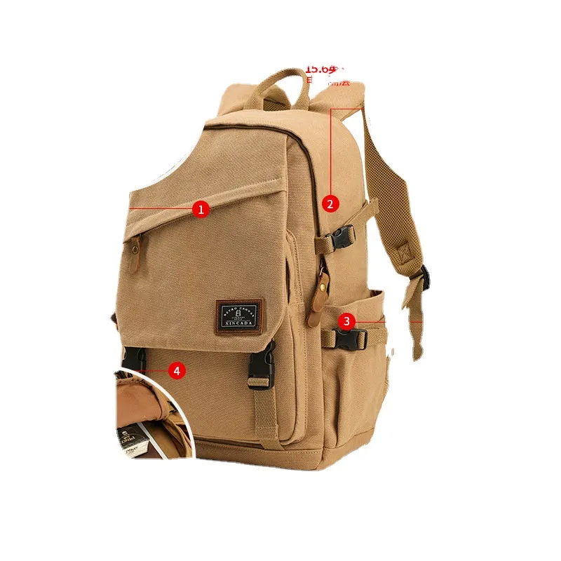 Backpack Men's Canvas with Lid Travel Backpack Female Lightweight Schoolbag Middle School Students