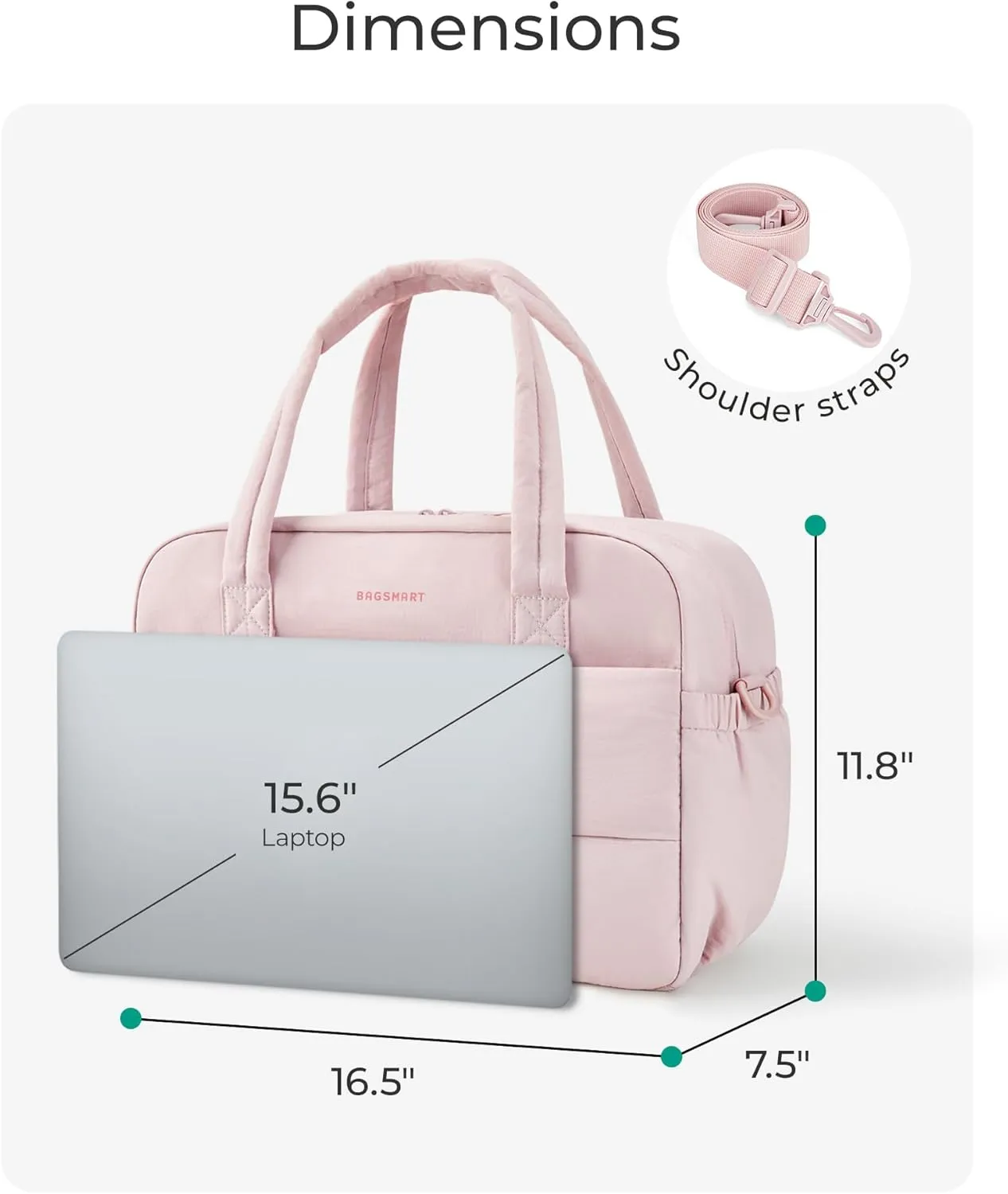 BAGSMART Gym Bag for Women, 29L Puffer Travel Duffle Bag for Travel with Laptop Compartment, Weekender Bags for Women, Carry On Duffel Bag Personal Item Bag, Baby Pink