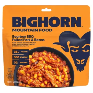 BIGHORN Mountain Food Bourbon BBQ Pulled Pork and Beans - premium freeze dried meals for backpacking food - dehydrated camping food for backpacking meals - 2 Serving