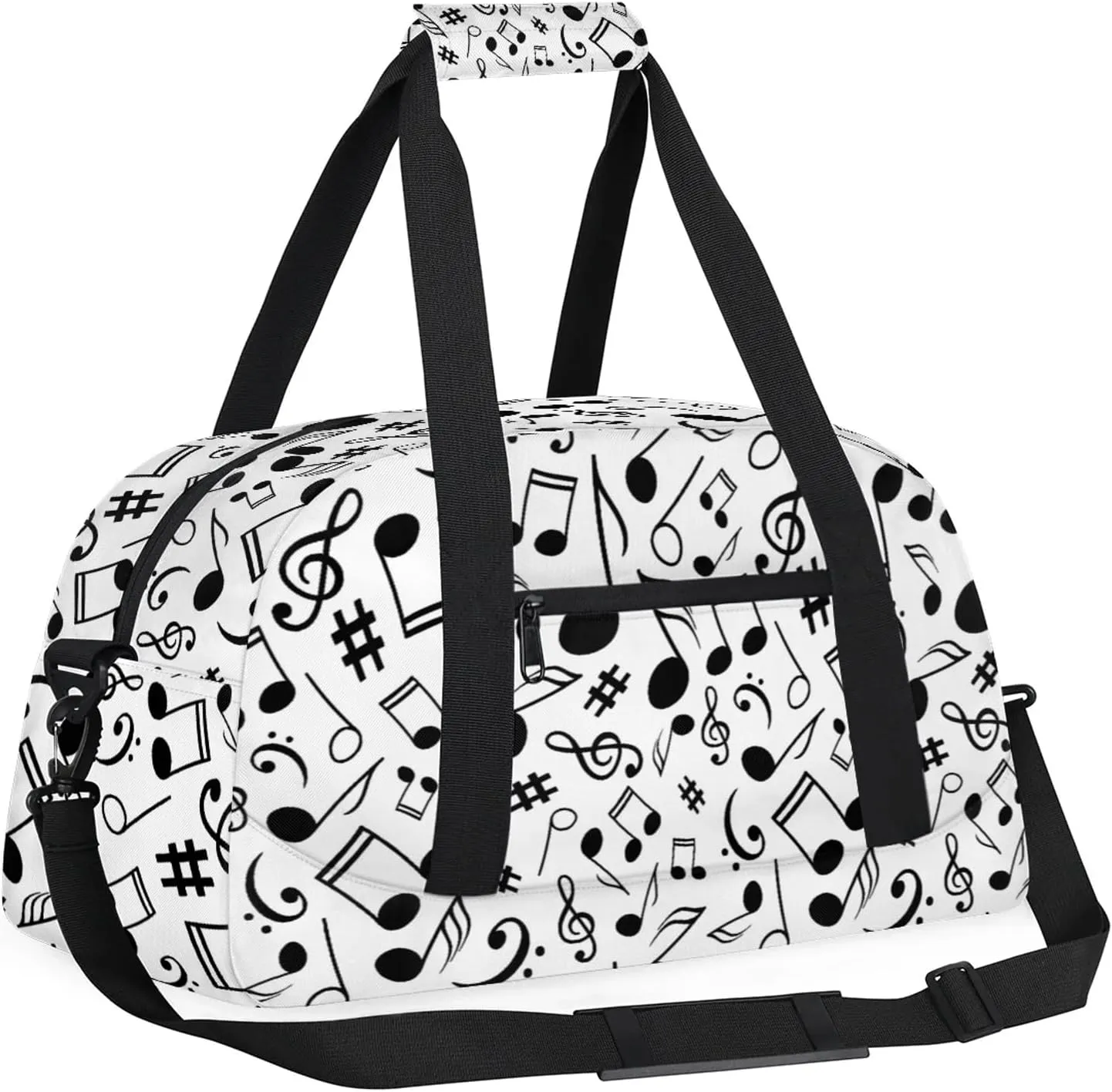 Black And White Music 18 inch Small Gym Bag for Women and Men, Lightweight Carry On Weekender Bag Mini Duffel Bag for Travel Sports Workout, Musical Notes