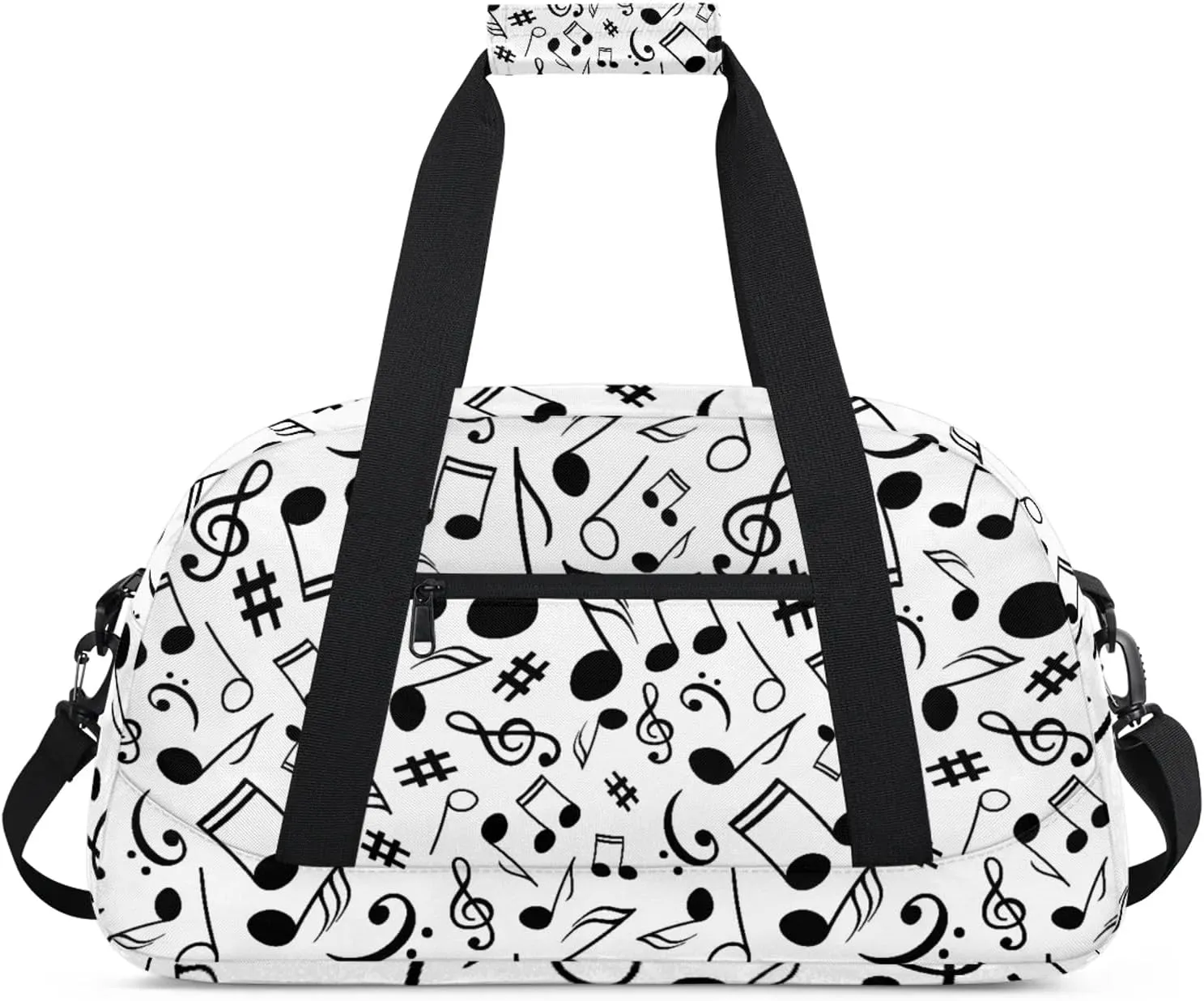 Black And White Music 18 inch Small Gym Bag for Women and Men, Lightweight Carry On Weekender Bag Mini Duffel Bag for Travel Sports Workout, Musical Notes