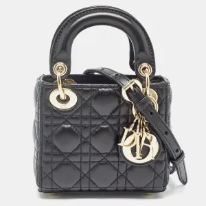 Black Cannage Leather Micro Lady Tote