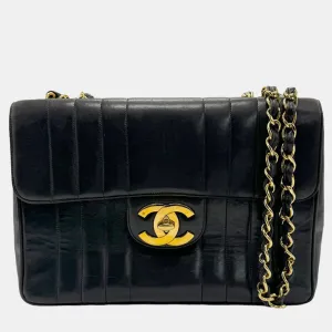 Black Jumbo Vertical Quilt Single Mademoiselle Shoulder Bag