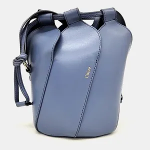 Blue Leather Mini Tulip Bucket Bag