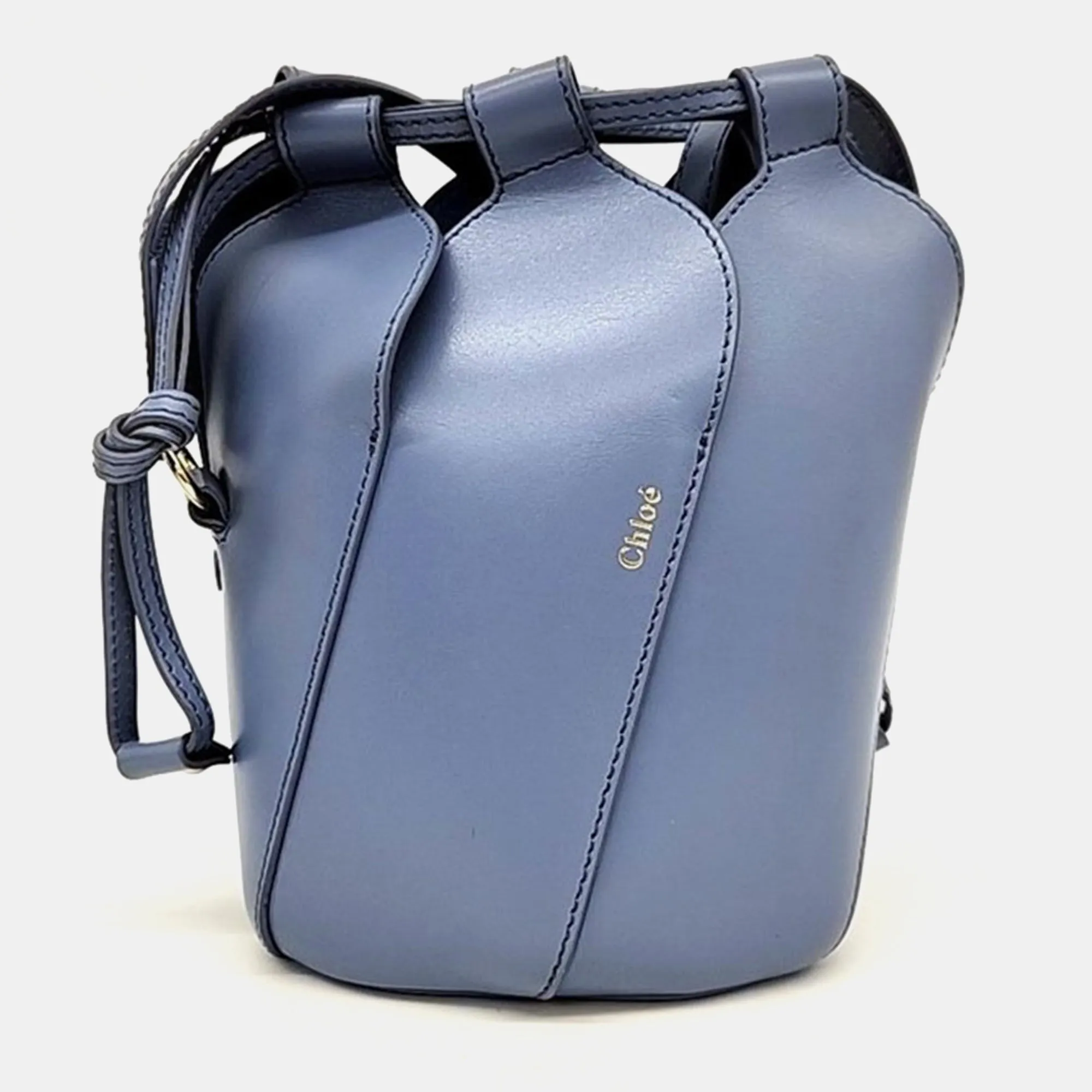 Blue Leather Mini Tulip Bucket Bag