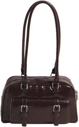 Boston Tote Bag for Women with Multi-Pockets Bowling Bag PU Leather Solid Color Hobo Bag Zipper Handbag for Work T
