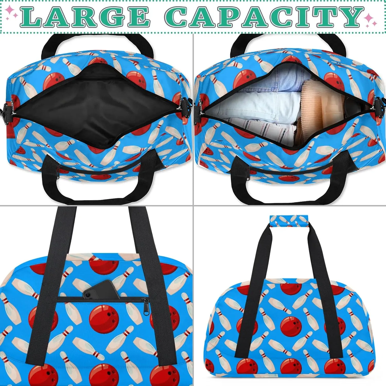 Bowling Ball 18 inch Small Gym Bag for Women and Men, Lightweight Carry On Weekender Bag Mini Duffel Bag for Travel Sports Workout, Blue