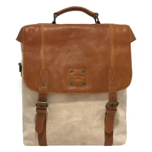 CANVAS & AWL Waxed Canvas & Genuine Leather Unisex Backpack Messenger Bag Shoulder & Crossbody Bag With Top Handle (Cream)