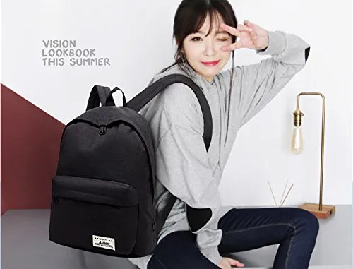 Casual Canvas Laptop Backpack, AUGUR Classic Bookbag Backpack for 14″ Tablet - Black