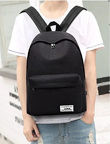 Casual Canvas Laptop Backpack, AUGUR Classic Bookbag Backpack for 14″ Tablet - Black