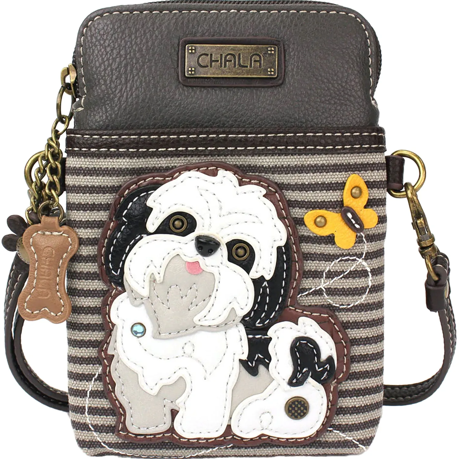 Chala White Shih Tzu Cellphone Xbody Gray Stripe Synthetic