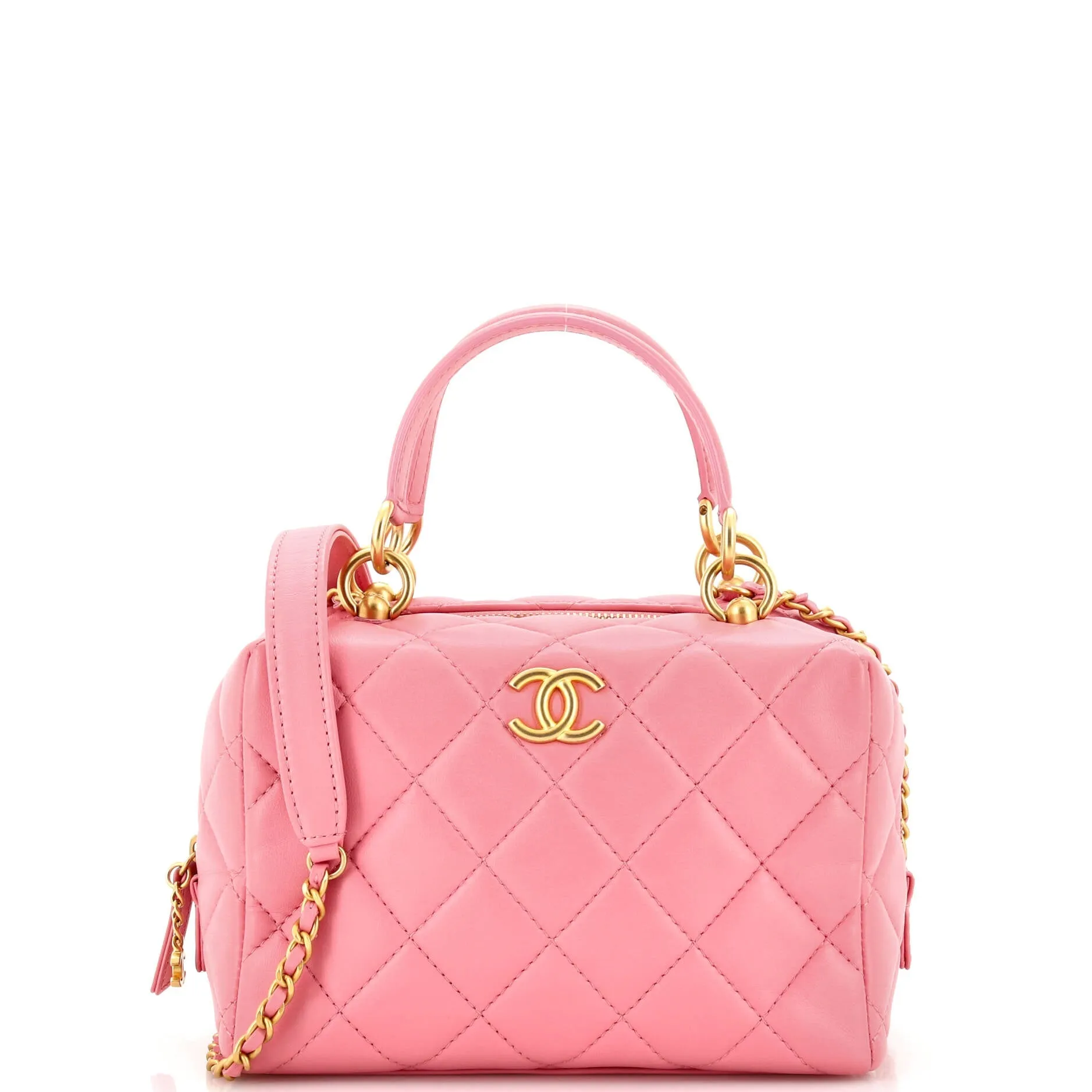 CHANEL CC Chain Zip Bowling Bag Quilted Lambskin Mini