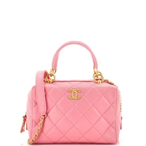 CHANEL CC Chain Zip Bowling Bag Quilted Lambskin Mini