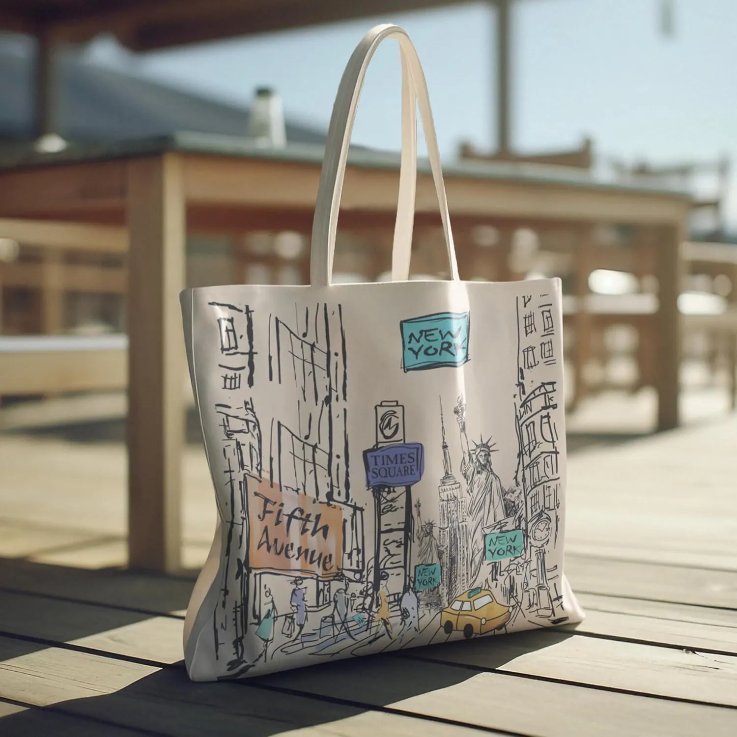 City-Themed Artwork Tote Bag Collection - Designed in the USA, 17"x14", Double Sided Print, Souvenir & Gift