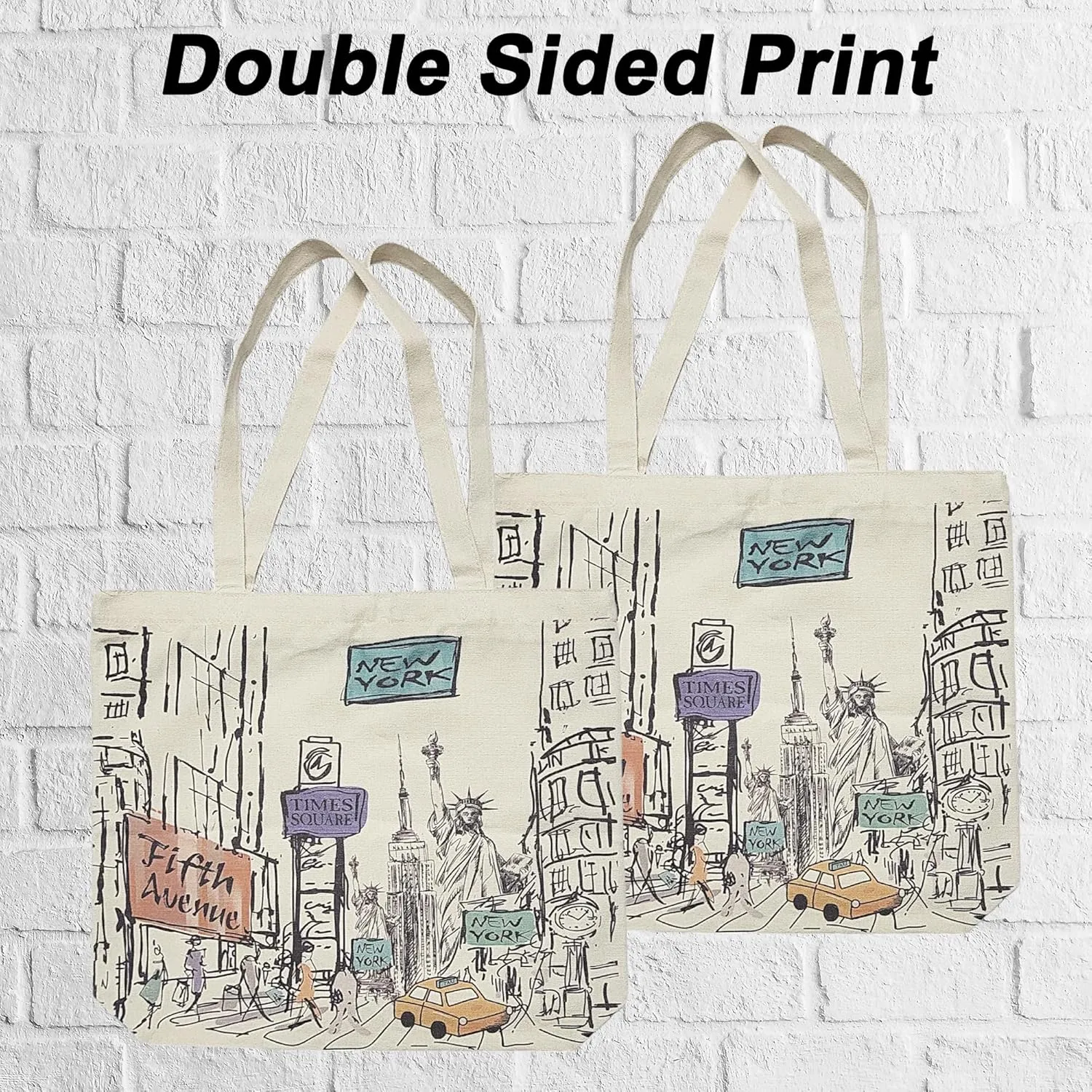 City-Themed Artwork Tote Bag Collection - Designed in the USA, 17"x14", Double Sided Print, Souvenir & Gift