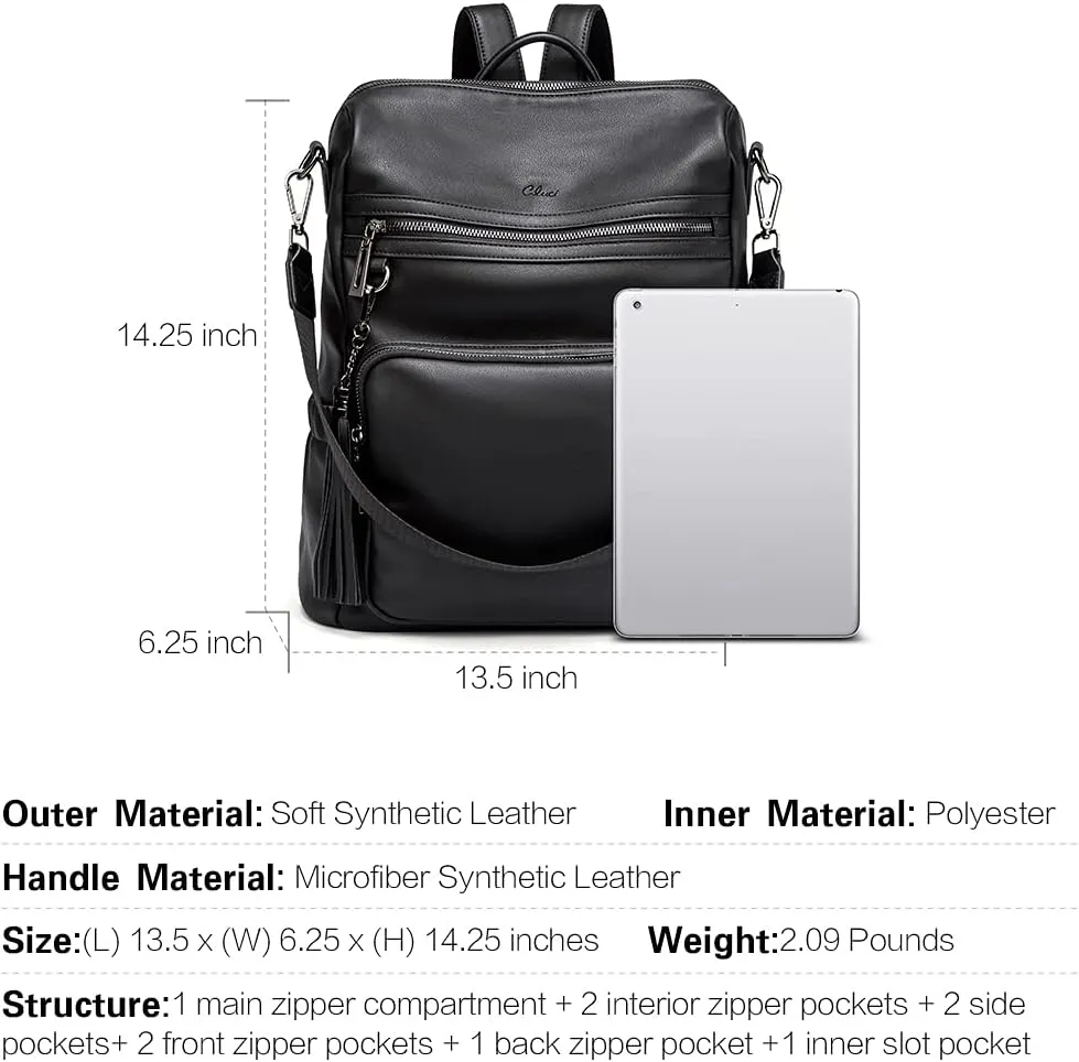 CLUCI Backpack Purse for Women Black Backpack Leather Large Travel Fashion Designer Convertible Ladies Work Bags