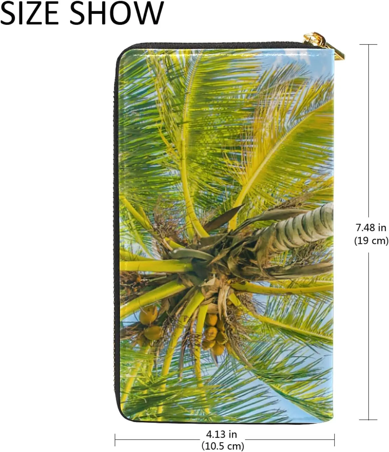 Coconut Palm Tree on Tropical Beach Sea Sunday Leather Long Wallet Organizer with Zipper Purse Clutch Bag for Women Men