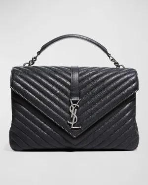 College Large Flap YSL Shoulder Bag in Quilted Leather