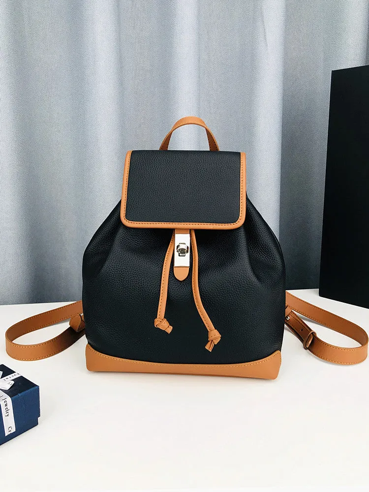 Color Block Classic Women Leather Backpack