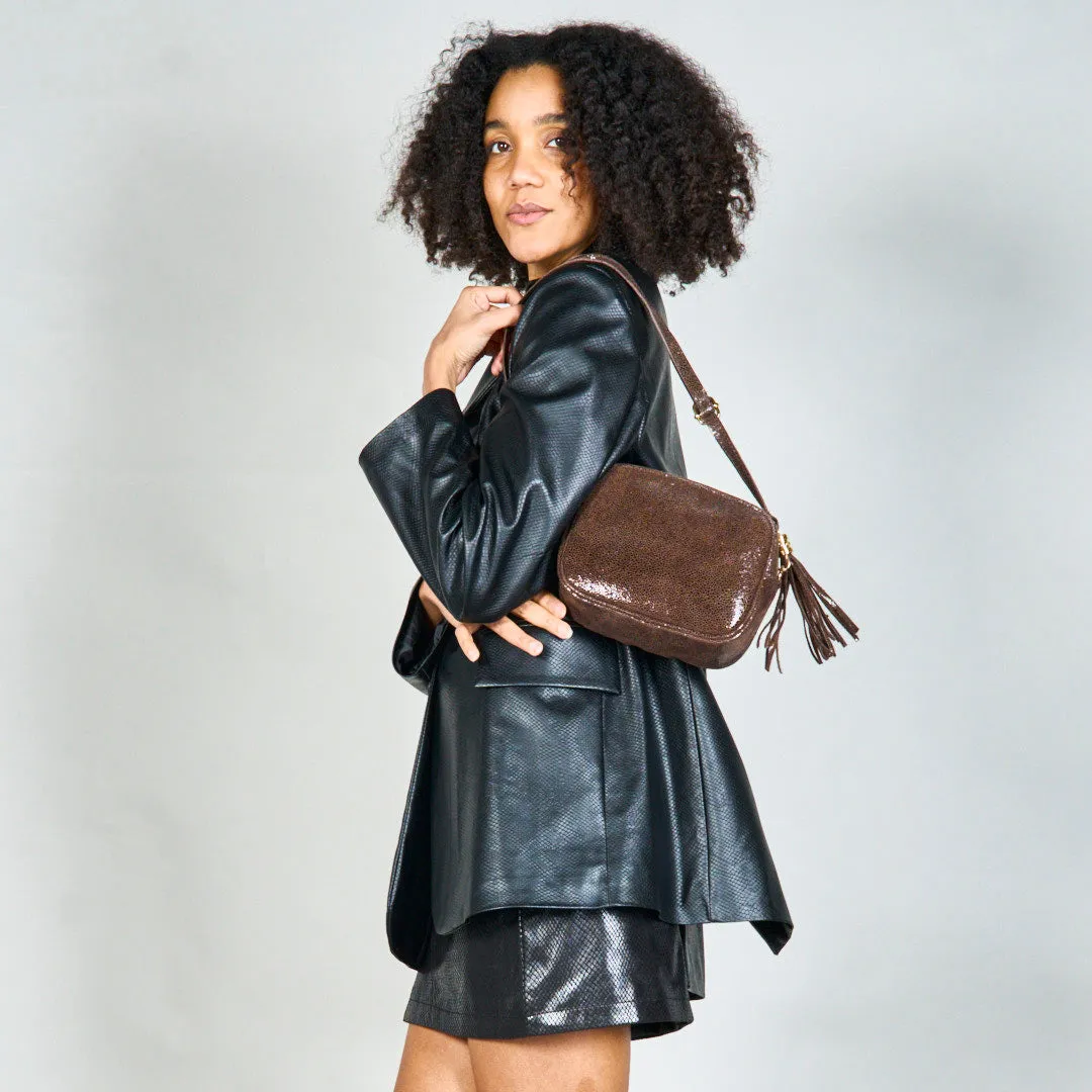 Compact crossbody bag with tassel detail wholesale