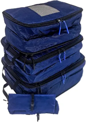 Compression Packing Cubes 2/3/4 sets, Large Travel Packing organizers for Carry on Luggage, 2 Sides Expandable Storage Bags for Backpacking, Suitcases (NavyBlue, Pack 4)