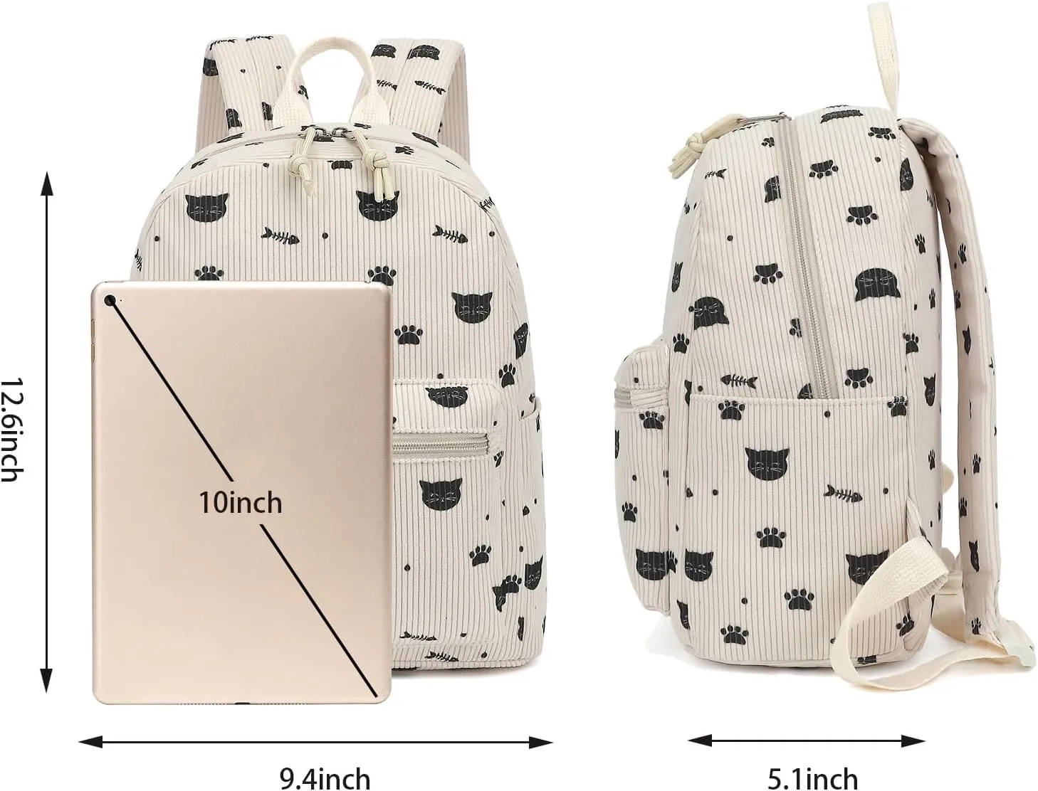 Corduroy Mini Backpack Purse for Women Girls, Fashion Small Backpack for Adults Teens Kids School Travel (Cat)