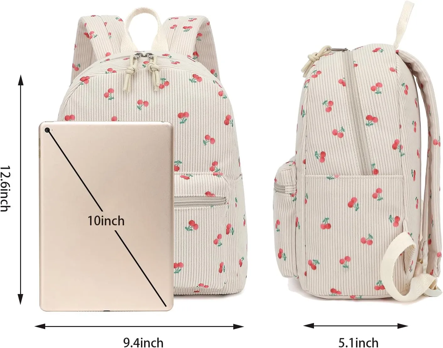 Corduroy Mini Backpack Purse for Women Girls, Fashion Small Backpack for Adults Teens Kids School Travel (Cherry)