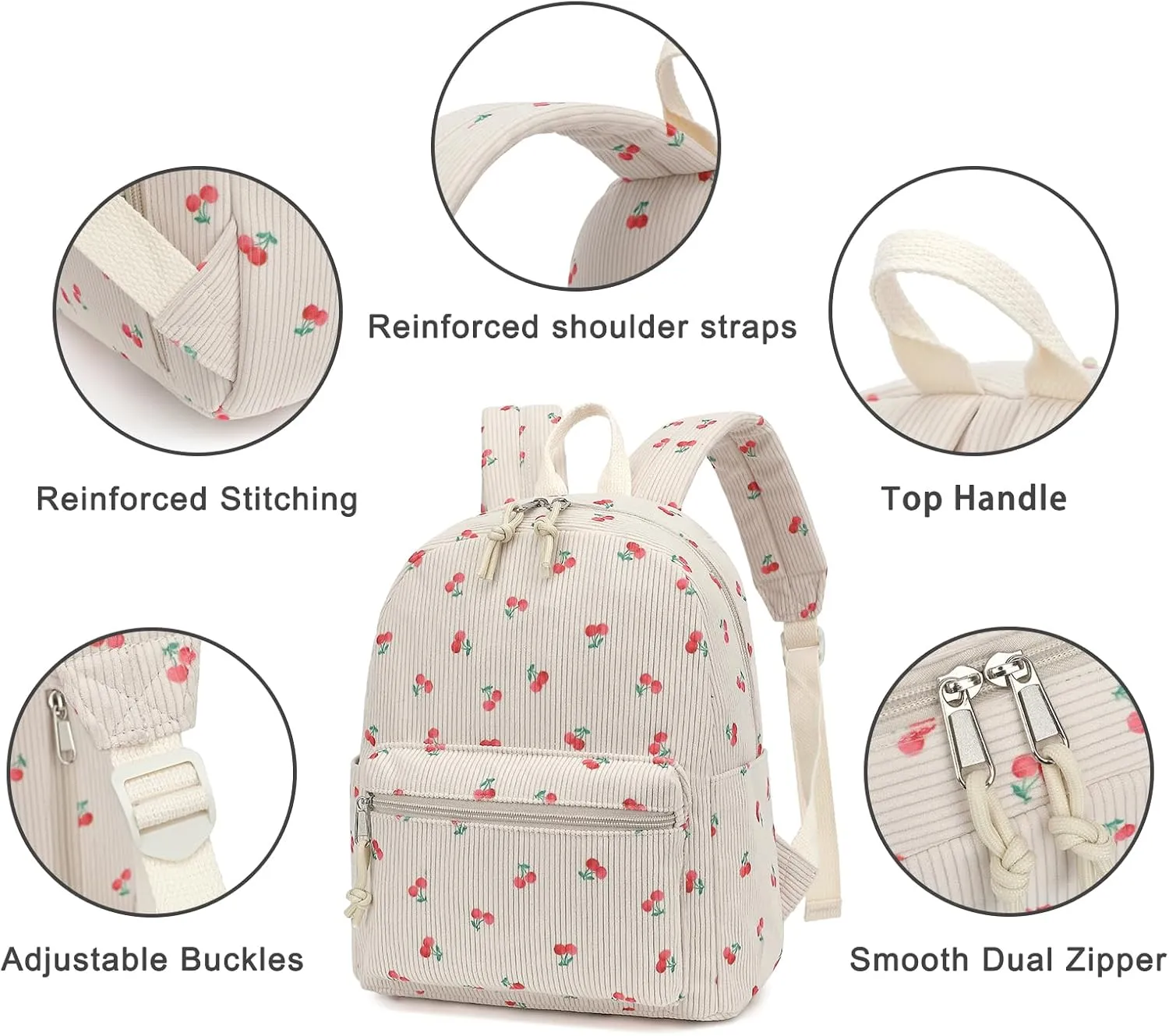 Corduroy Mini Backpack Purse for Women Girls, Fashion Small Backpack for Adults Teens Kids School Travel (Cherry)