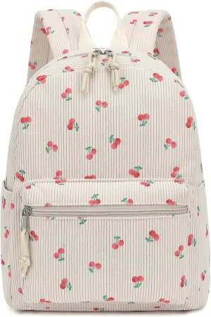 Corduroy Mini Backpack Purse for Women Girls, Fashion Small Backpack for Adults Teens Kids School Travel (Cherry)