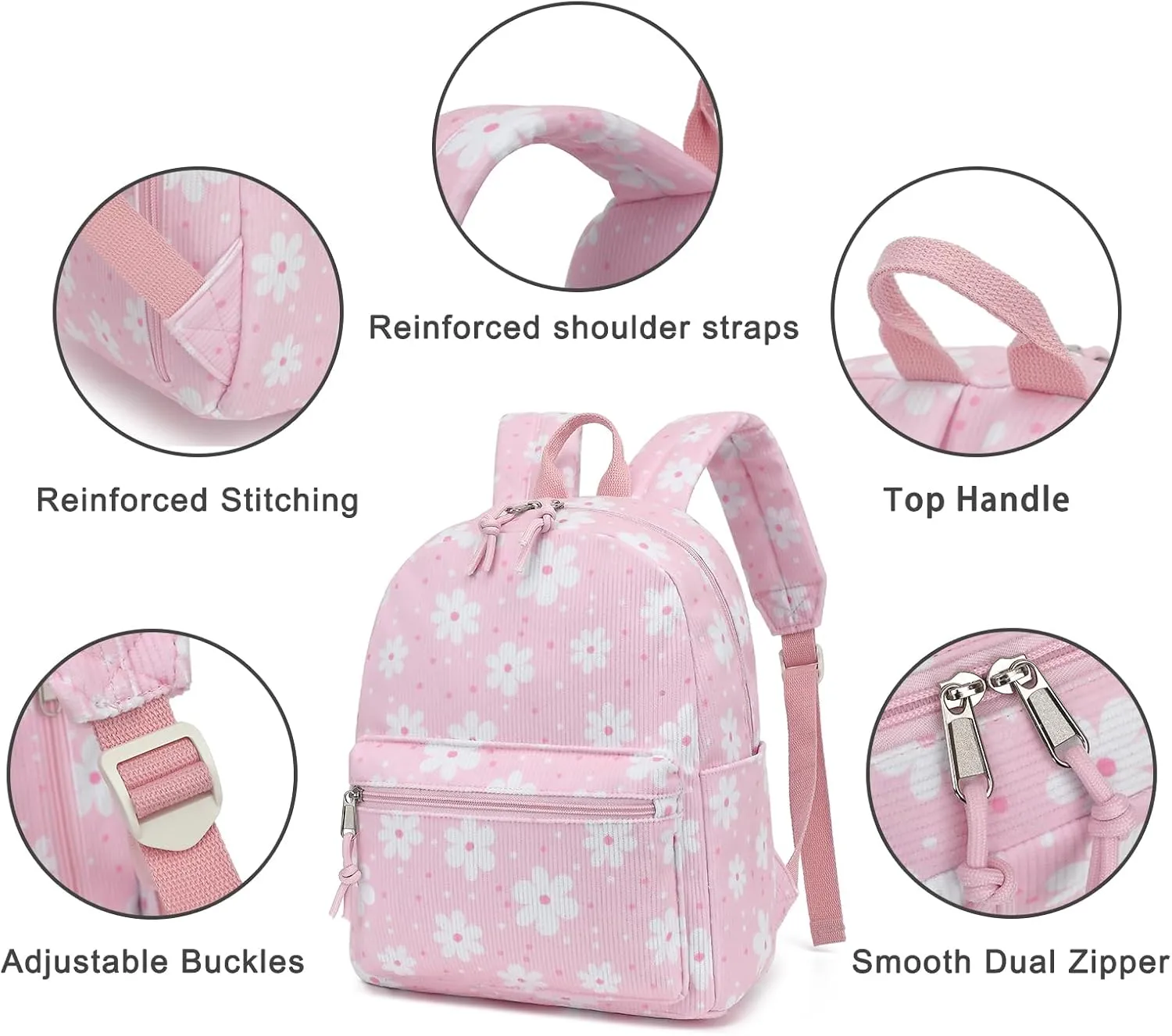 Corduroy Mini Backpack Purse for Women Girls, Fashion Small Backpack for Adults Teens Kids School Travel (Daisy Pink)