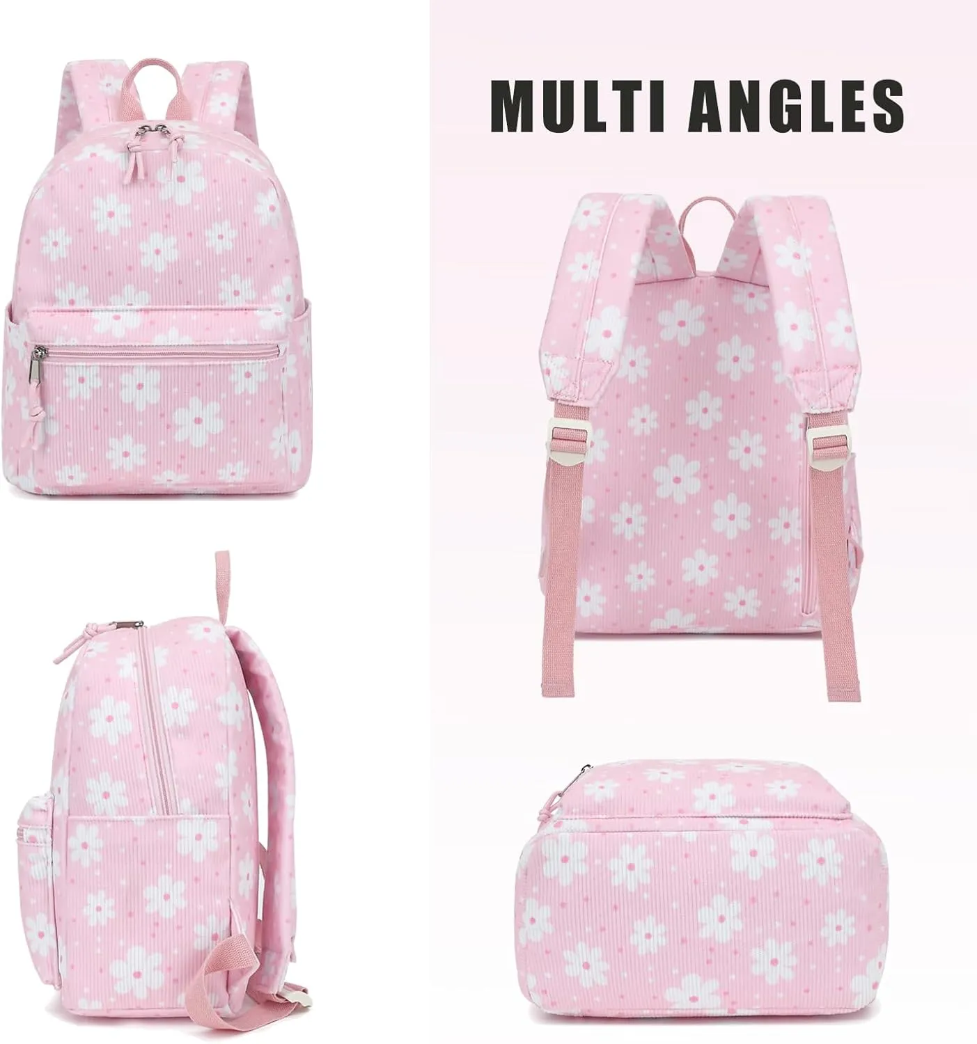 Corduroy Mini Backpack Purse for Women Girls, Fashion Small Backpack for Adults Teens Kids School Travel (Daisy Pink)