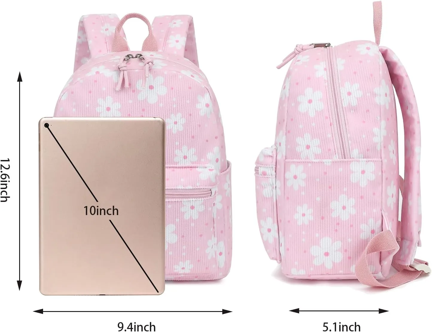Corduroy Mini Backpack Purse for Women Girls, Fashion Small Backpack for Adults Teens Kids School Travel (Daisy Pink)